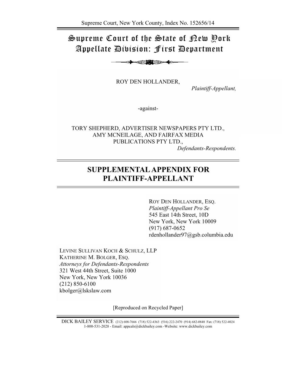 Supreme Court of the State of New York Appellate Division: First Department