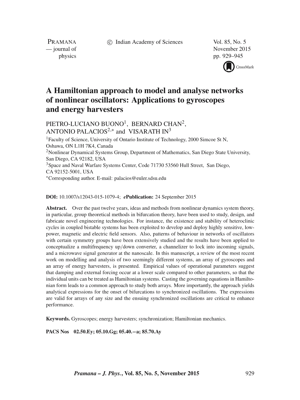 A Hamiltonian Approach to Model and Analyse Networks of Nonlinear Oscillators: Applications to Gyroscopes and Energy Harvesters