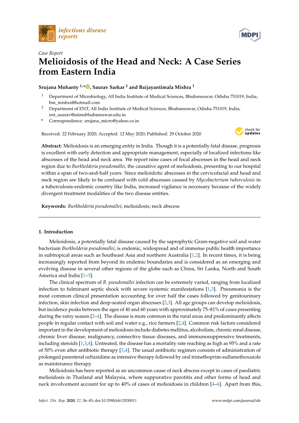 Melioidosis of the Head and Neck: a Case Series from Eastern India