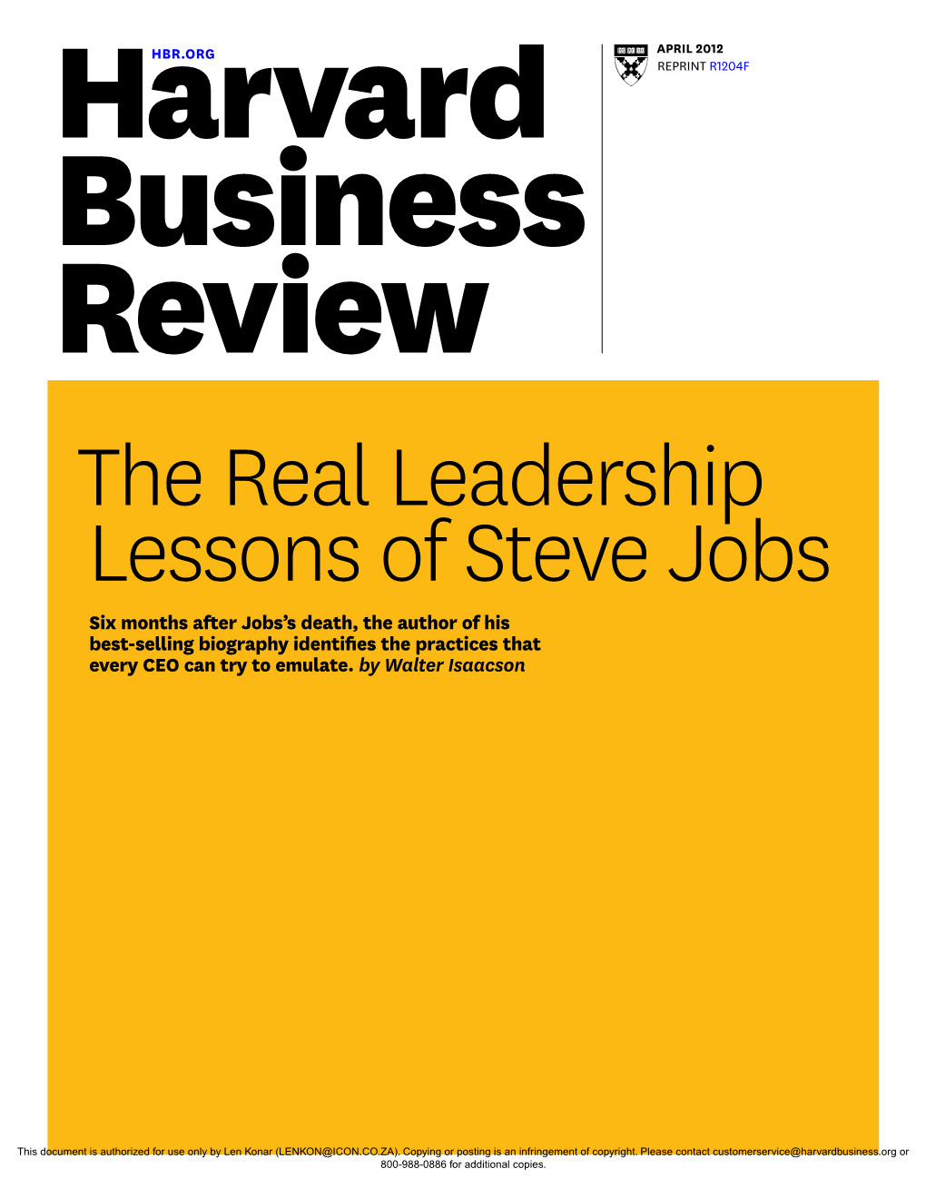 HBR the Real Leadership Lessons-Of Steve Jobs