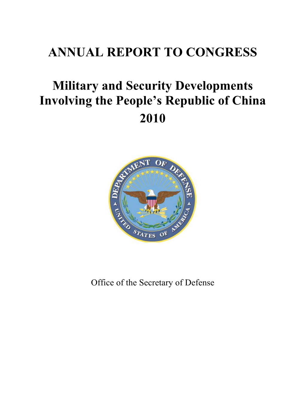 Military and Security Developments, People's Republic of China 2010