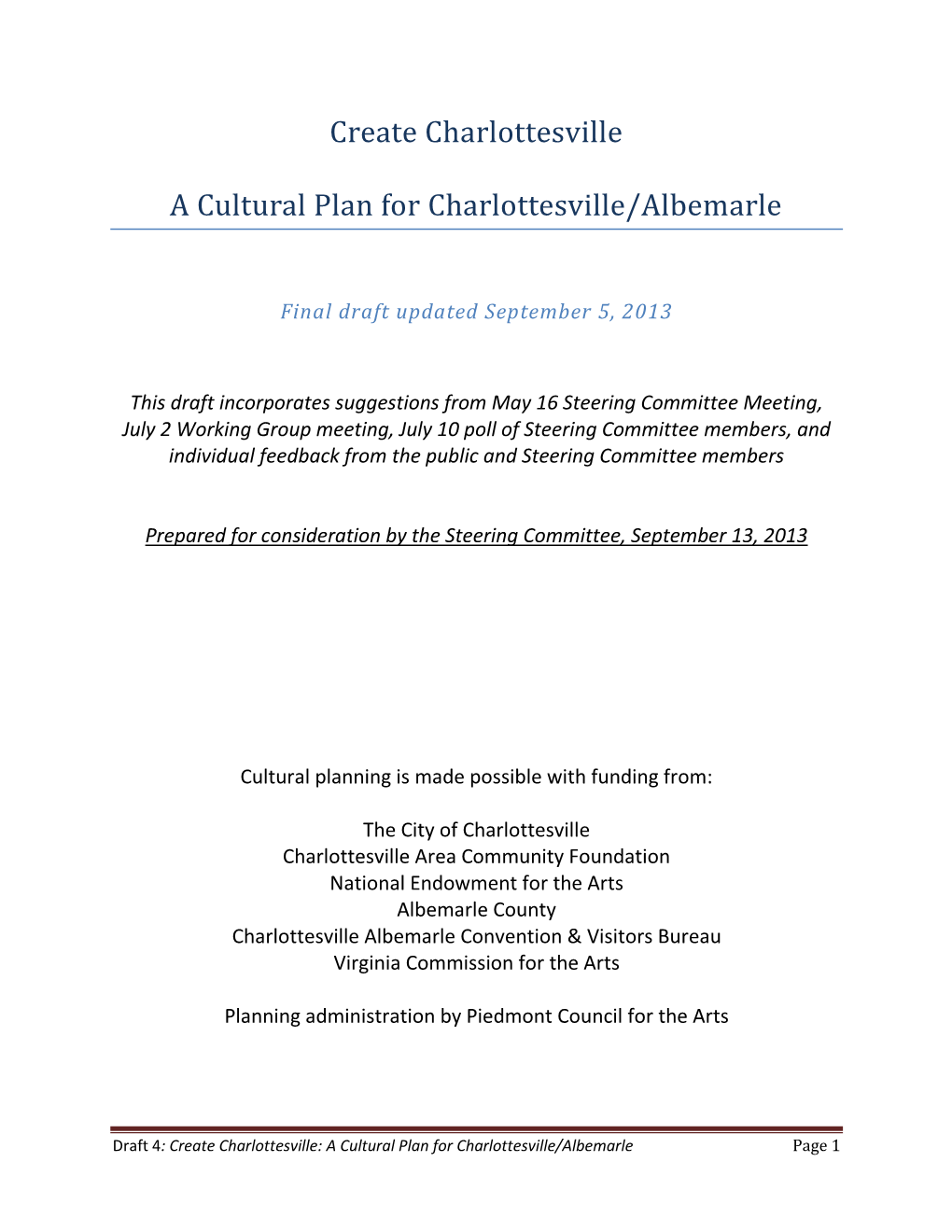 Create Charlottesville a Cultural Plan for Charlottesville/Albemarle