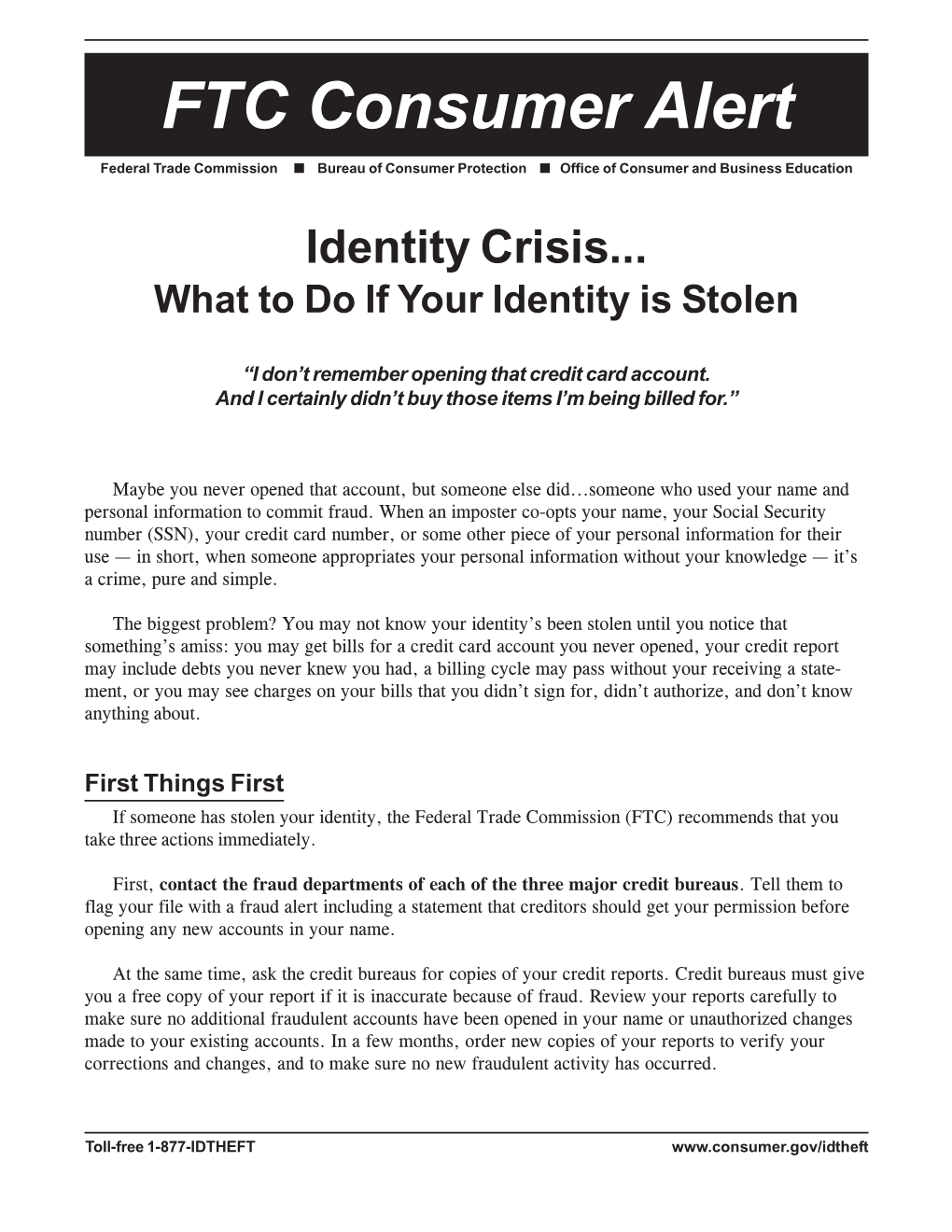 FTC Consumer Alert What to Do If Your Identity Is Stolen