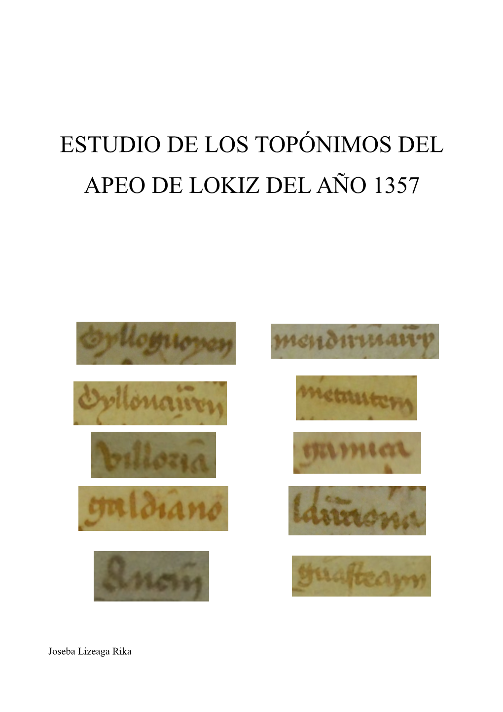 Estudio De Los Topónimos Del Apeo De Lokiz Del Año 1357