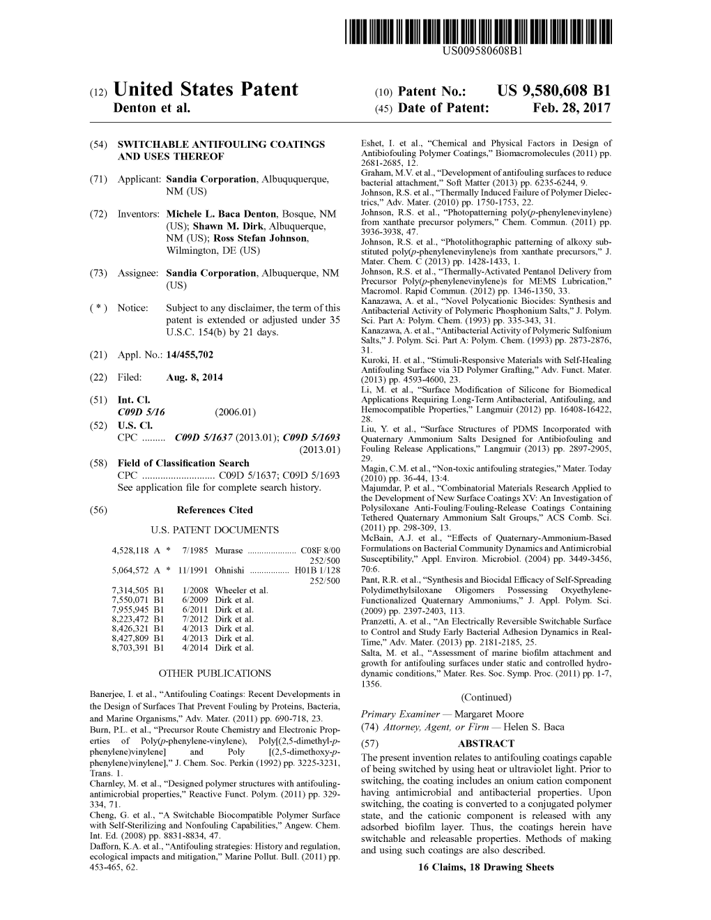 (12) United States Patent (10) Patent No.: US 9,580,608 B1 Denton Et Al