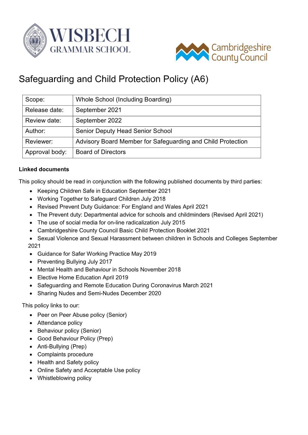 Safeguarding and Child Protection Policy (A6)