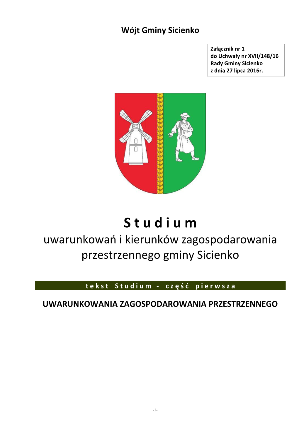 S T U D I U M Uwarunkowań I Kierunków Zagospodarowania Przestrzennego Gminy Sicienko