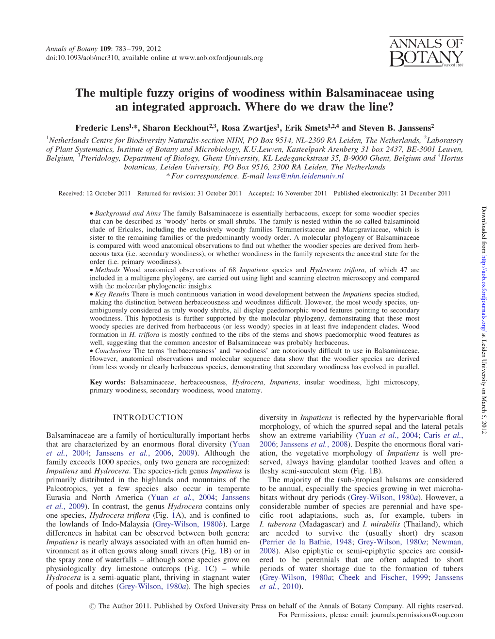 The Multiple Fuzzy Origins of Woodiness Within Balsaminaceae Using an Integrated Approach