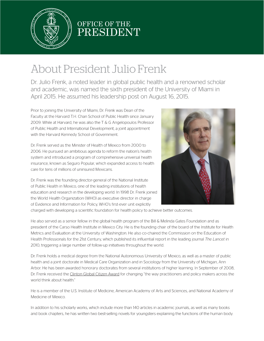 About President Julio Frenk Dr