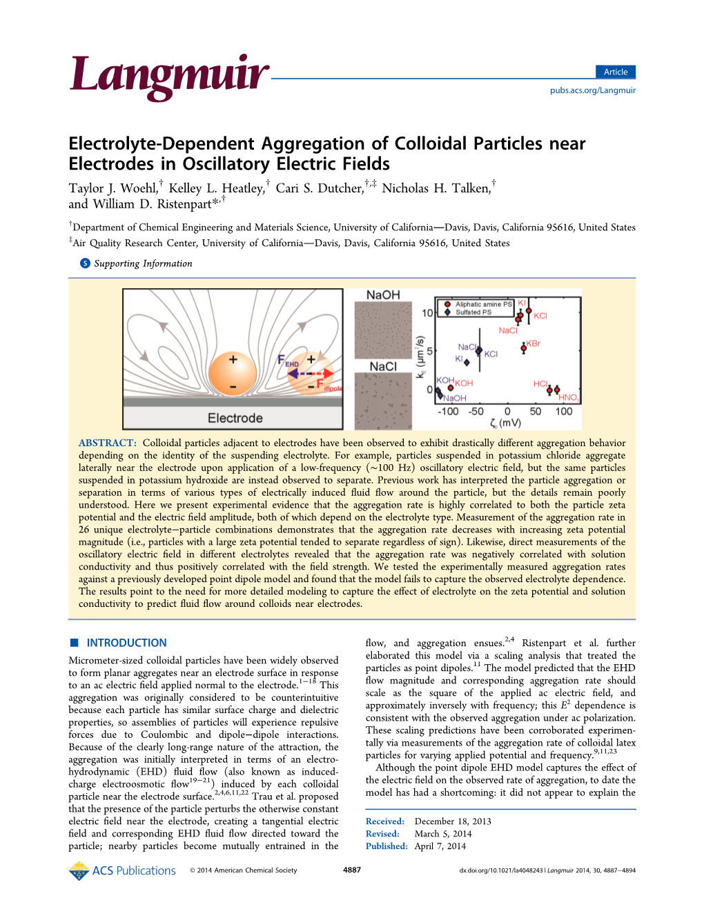 Electrolyte-Dependent Aggregation of Colloidal Particles Near Electrodes in Oscillatory Electric Fields Taylor J