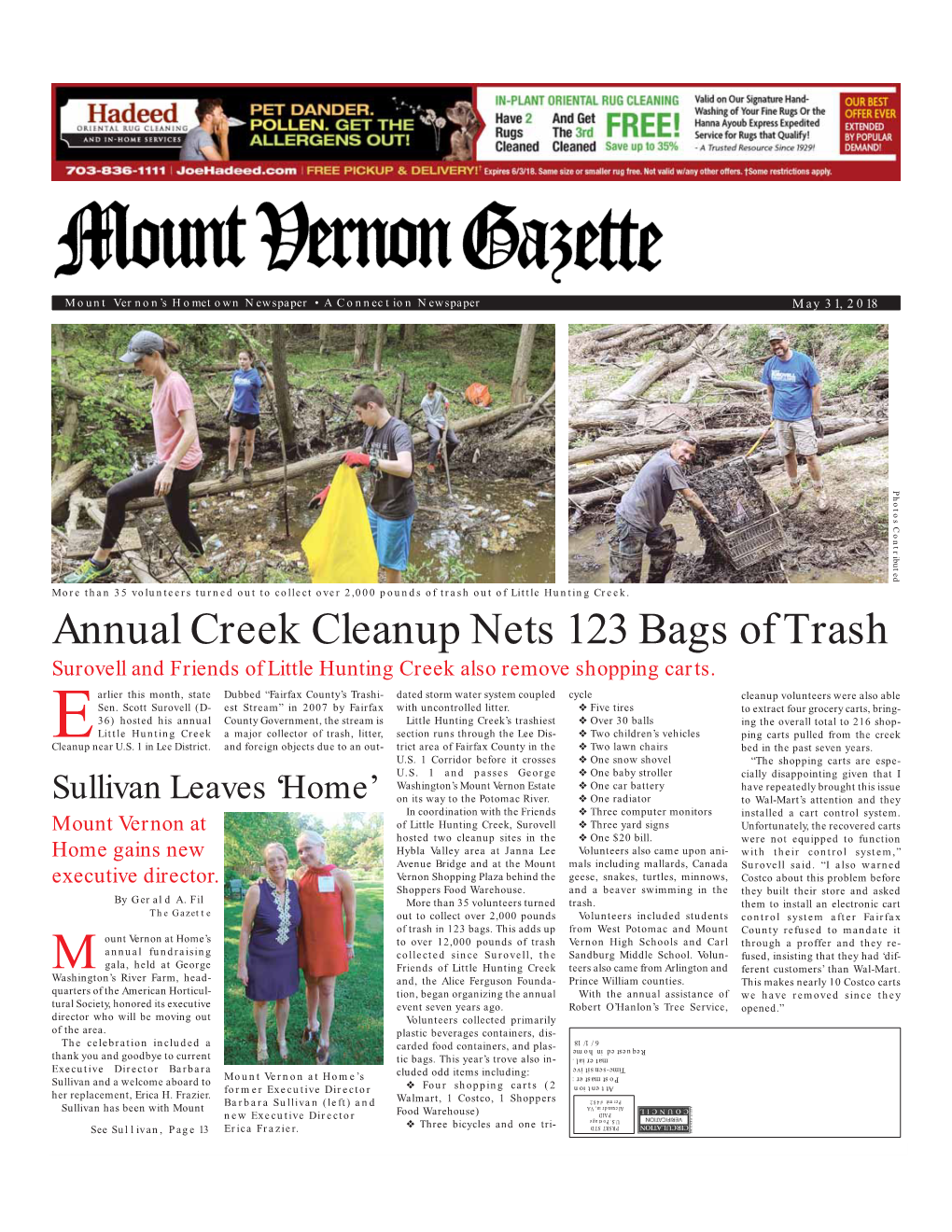 Annual Creek Cleanup Nets 123 Bags of Trash Surovell and Friends of Little Hunting Creek Also Remove Shopping Carts