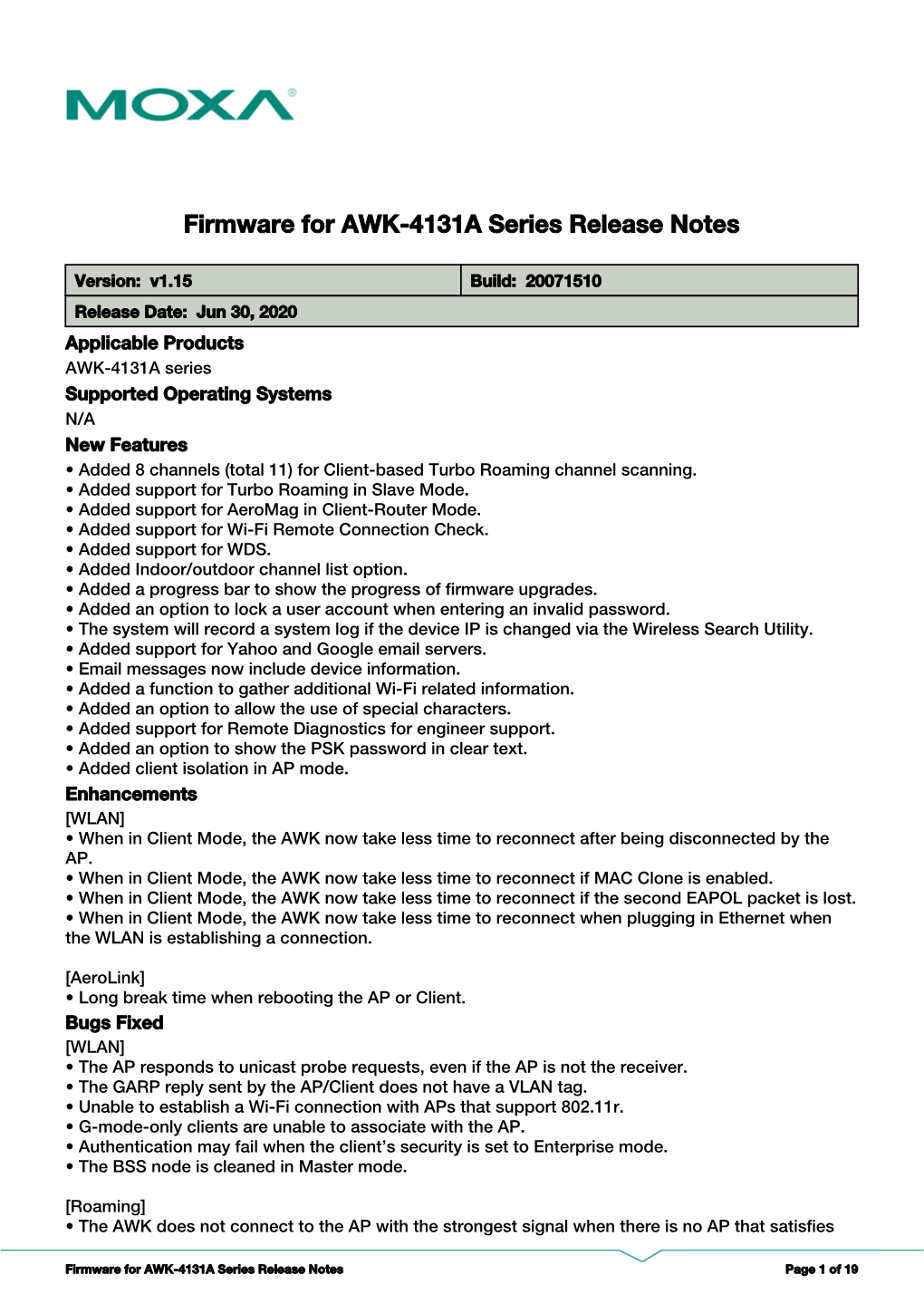 Firmware for AWK-4131A Series Release Notes