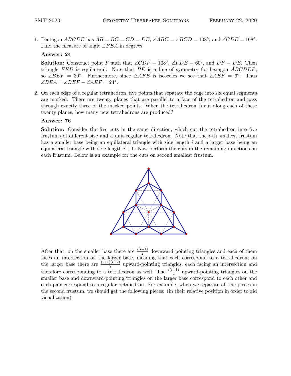 SMT 2019 Geometry Tiebreaker Solutions March 2, 2019 Comment