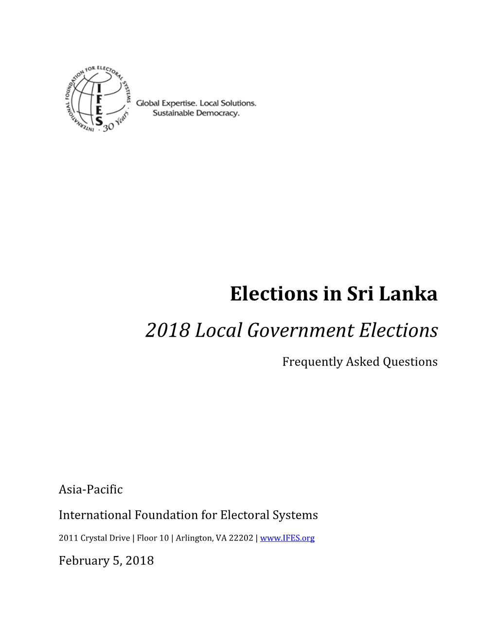 IFES Faqs on Elections in Sri Lanka: 2018 Local Government Elections