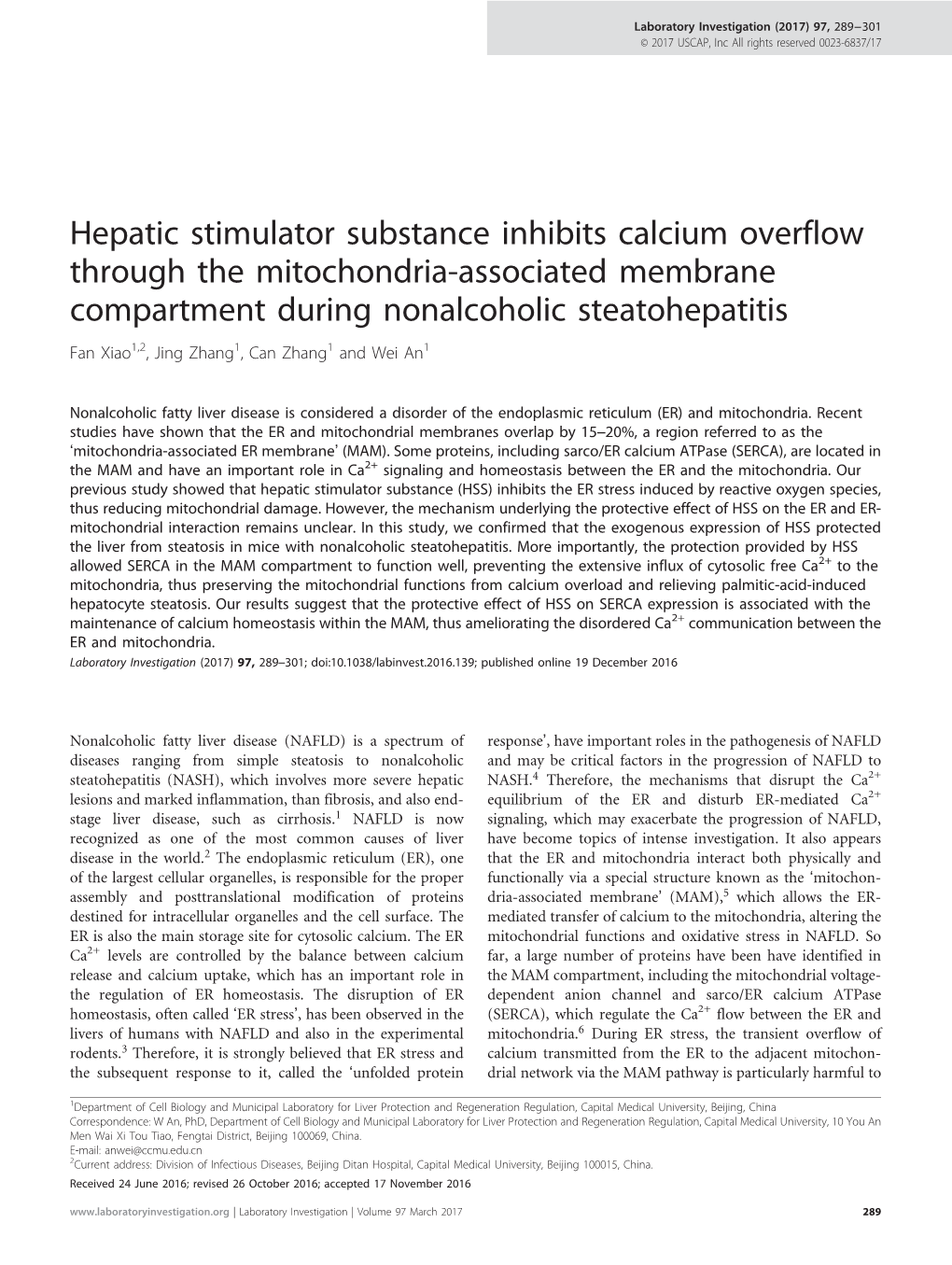 Hepatic Stimulator Substance Inhibits Calcium Overflow Through The