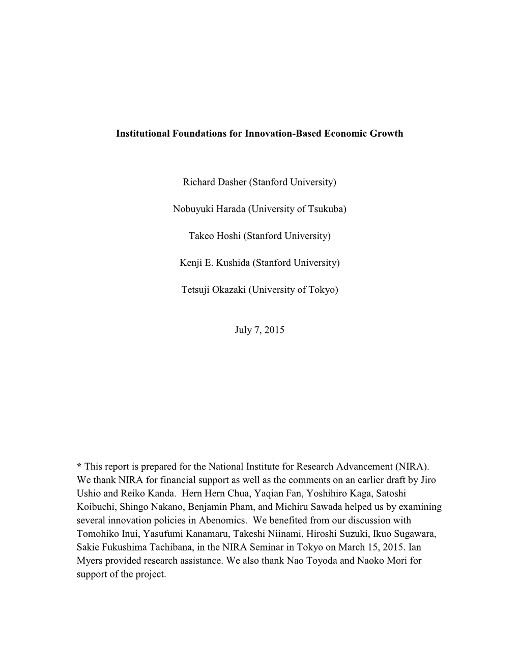 Institutional Foundations for Innovation-Based Economic Growth