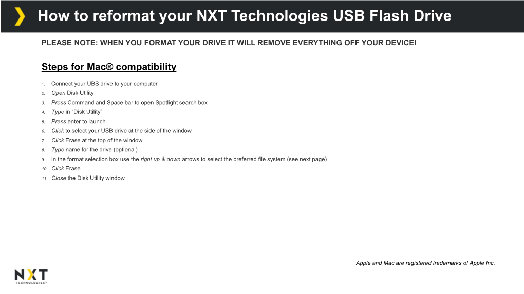 How to Reformat Your NXT Technologies USB Flash Drive