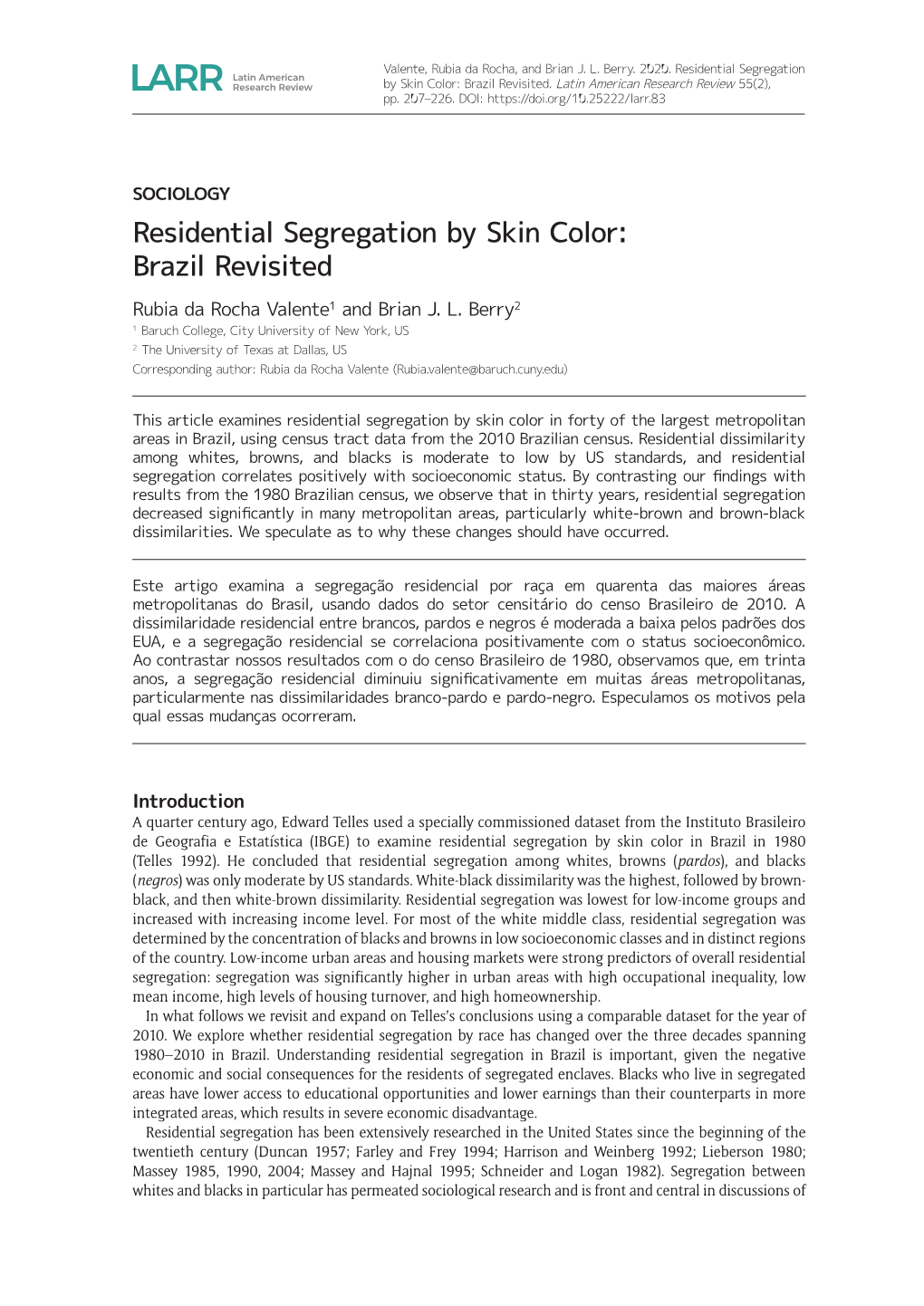Residential Segregation by Skin Color: Brazil Revisited