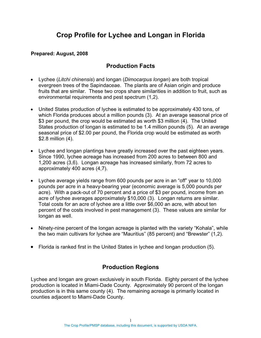 Crop Profile for Lychee and Longan in Florida