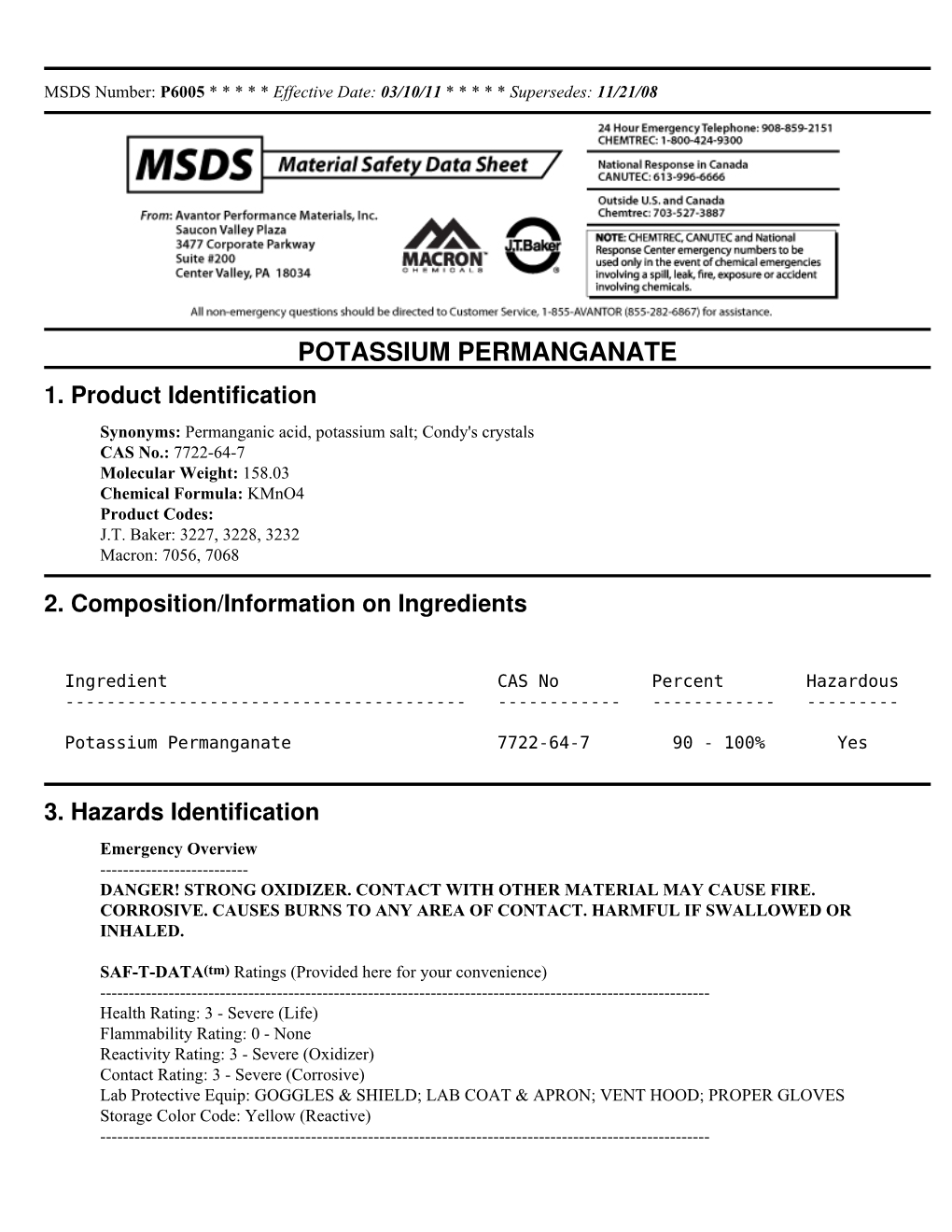 MSDS Potassium Permanganate