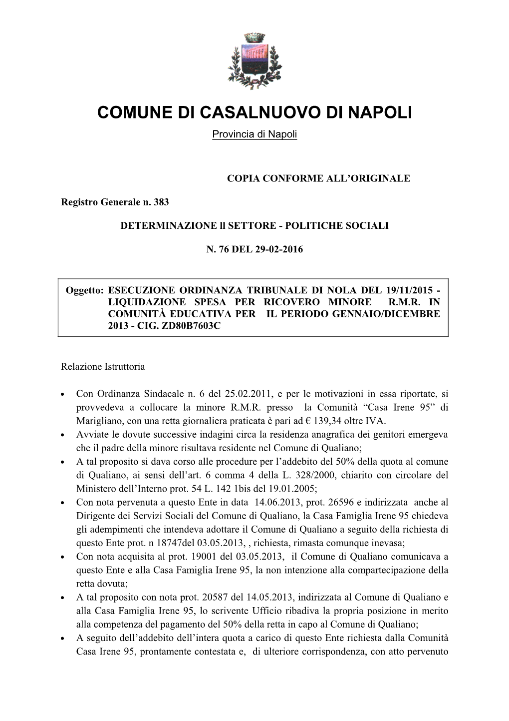 Page 1 COMUNE DI CASALNUOVO DI NAPOLI Provincia Di Napoli
