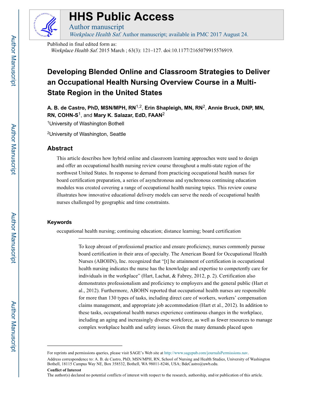 Developing Blended Online and Classroom Strategies to Deliver an Occupational Health Nursing Overview Course in a Multi-State Re