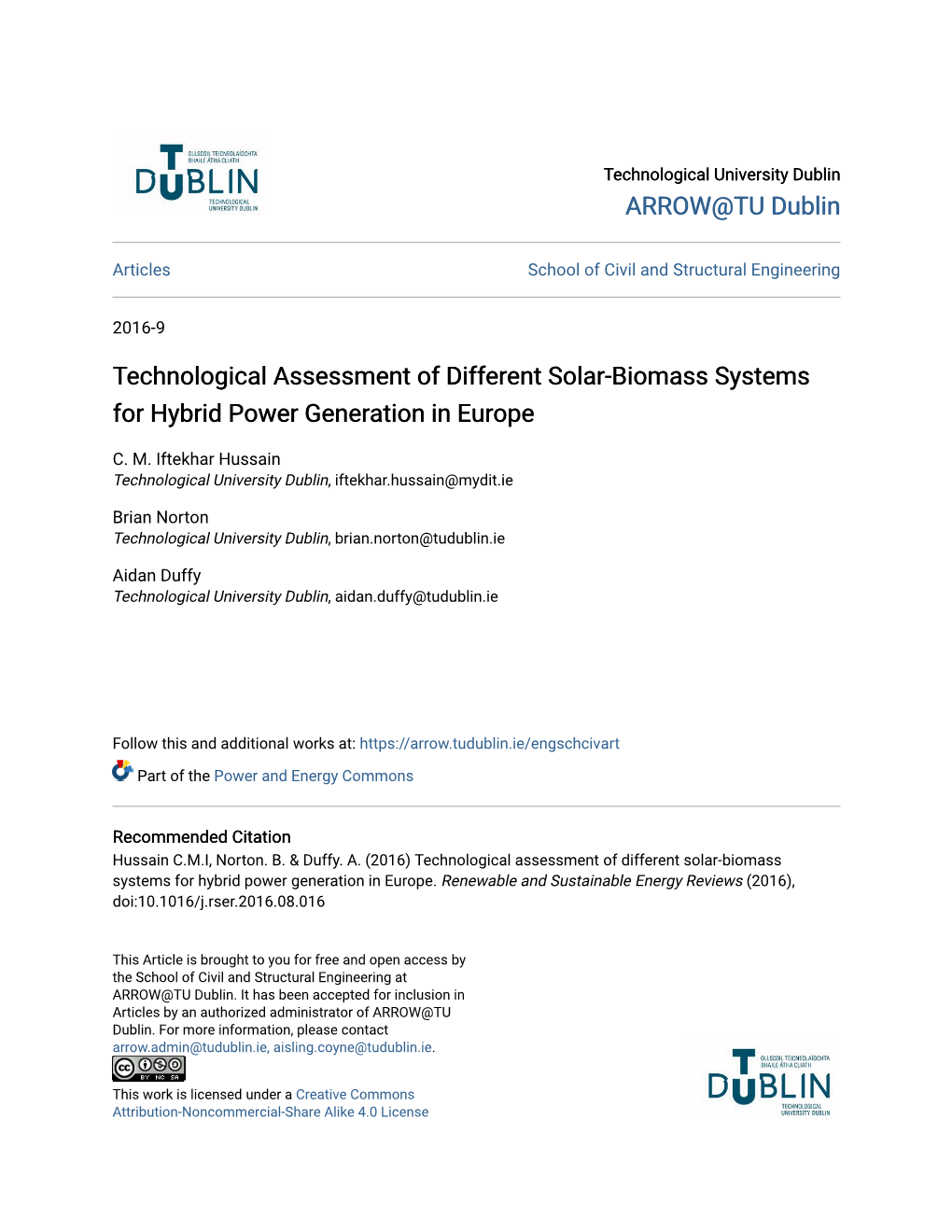 Technological Assessment of Different Solar-Biomass Systems for Hybrid Power Generation in Europe