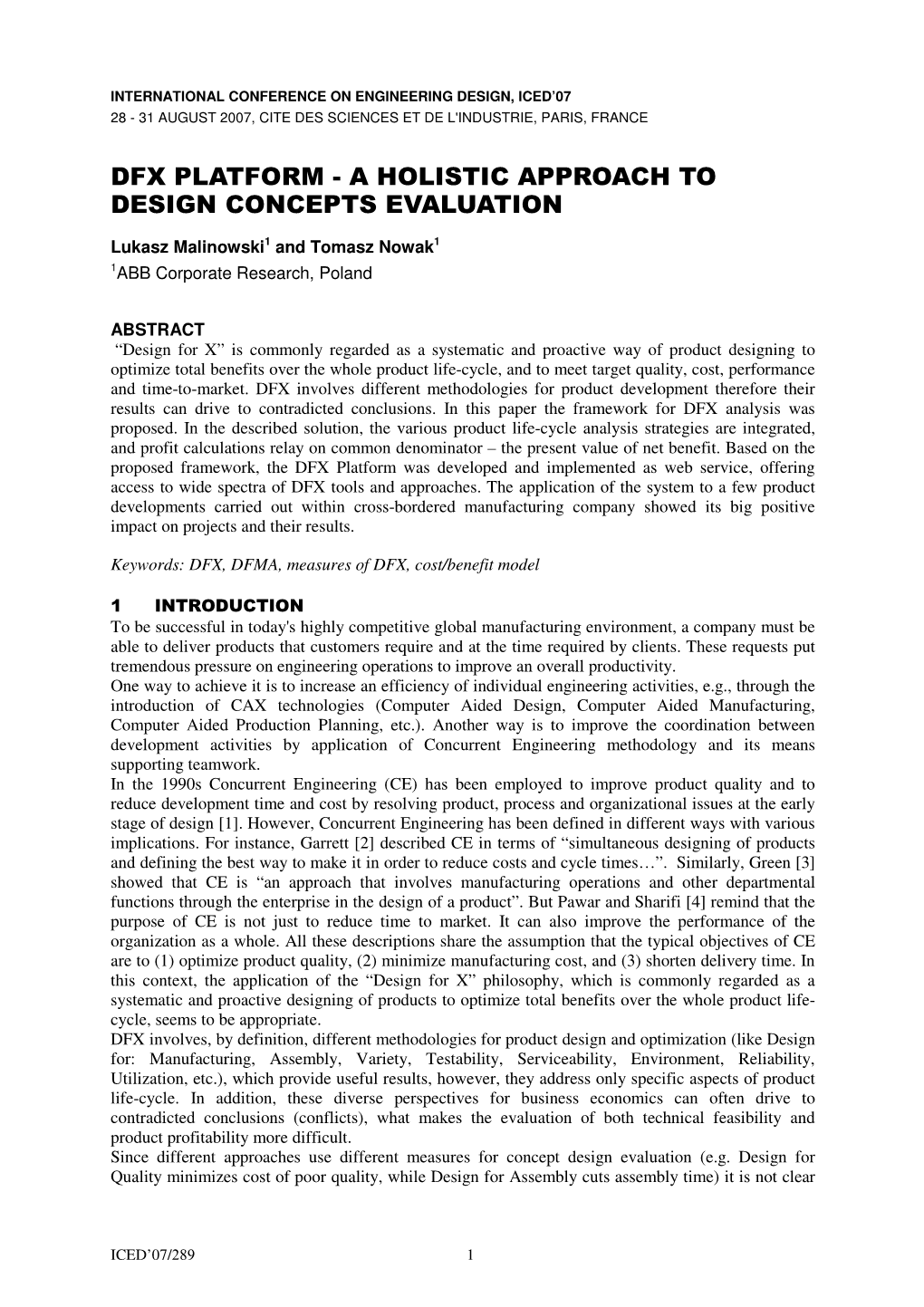 Dfx Platform - a Holistic Approach to Design Concepts Evaluation