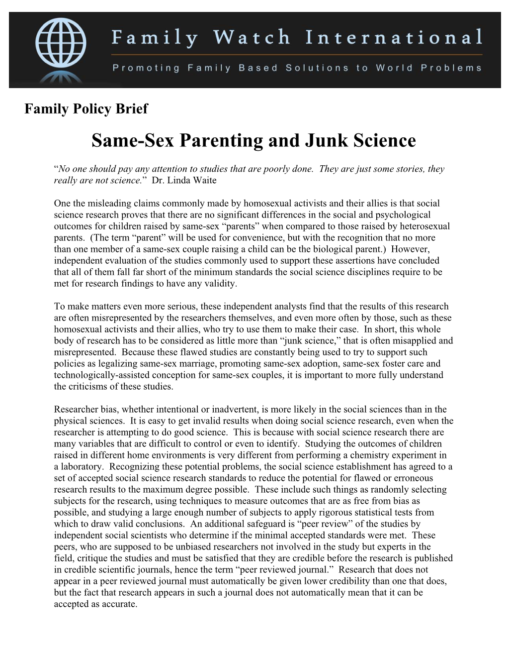 Same-Sex Parenting and Junk Science