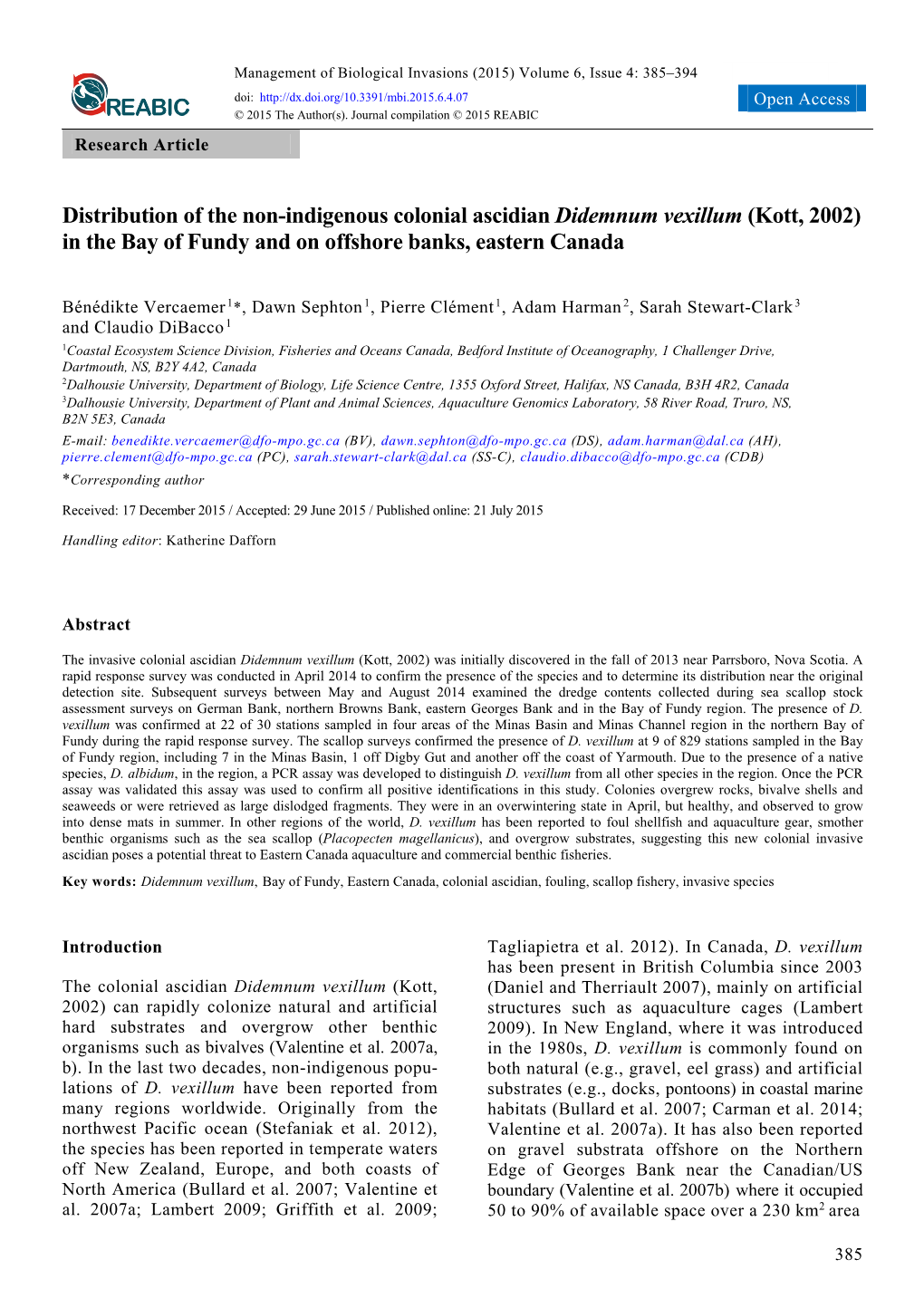 (Kott, 2002) in the Bay of Fundy and on Offshore Banks, Eastern Canada