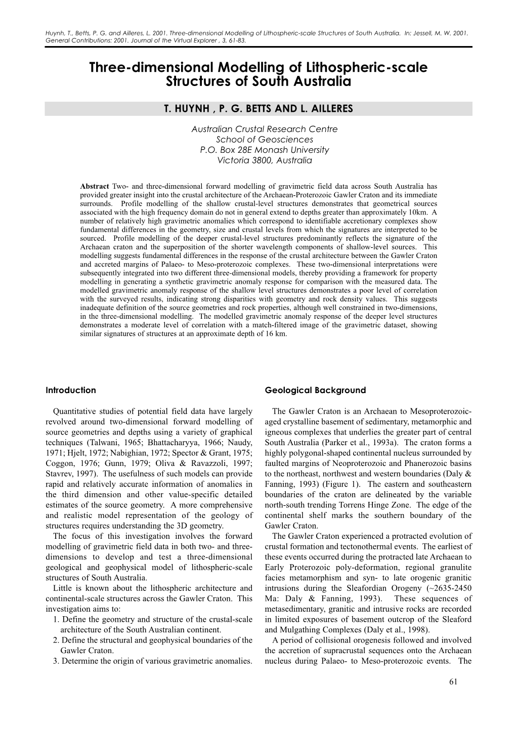 Three-Dimensional Modelling of Lithospheric-Scale Structures of South Australia