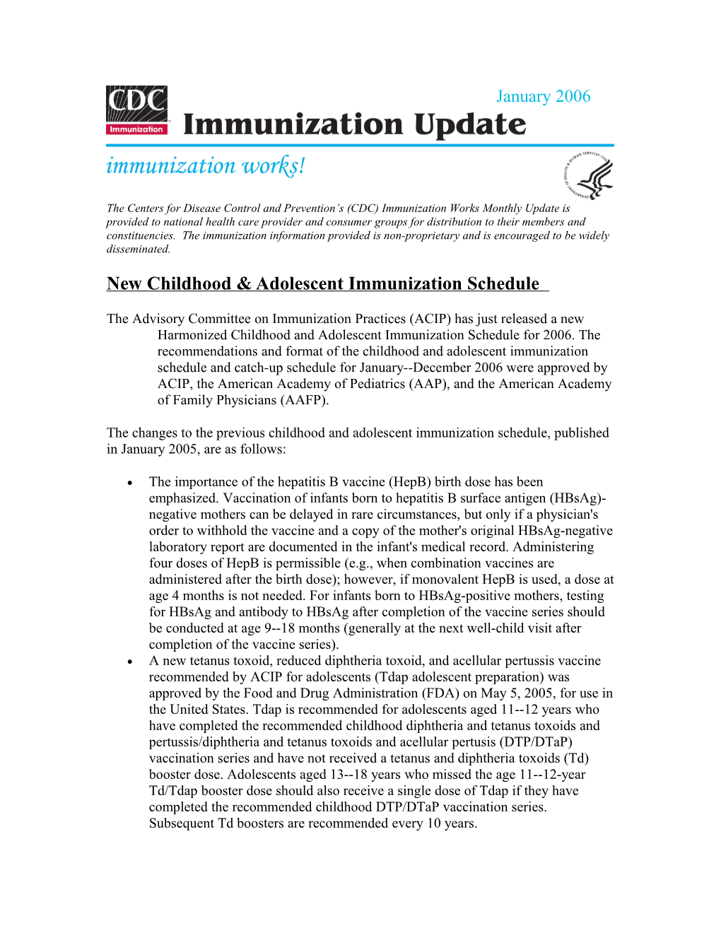 New Childhood & Adolescent Immunization Schedule