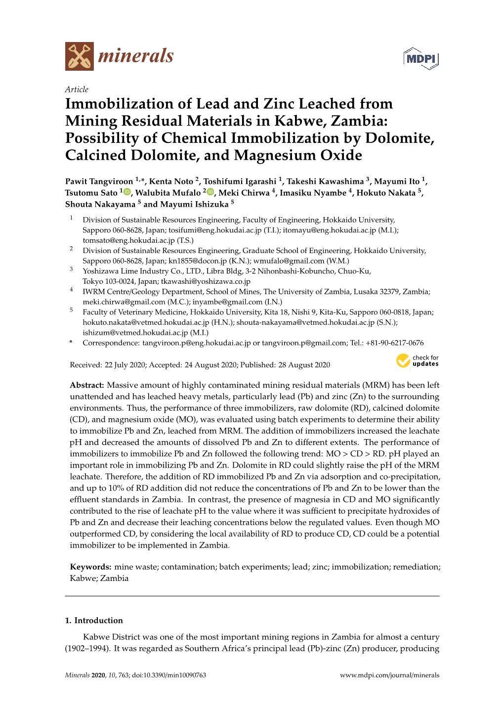 Immobilization of Lead and Zinc Leached from Mining