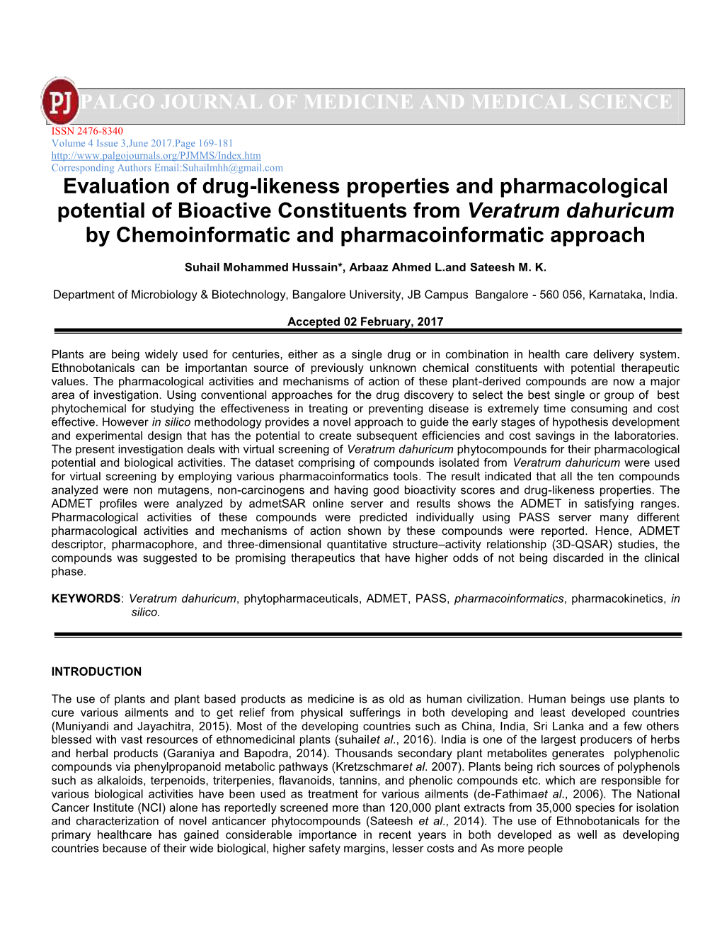 Palgo Journal of Medicine and Medical Science