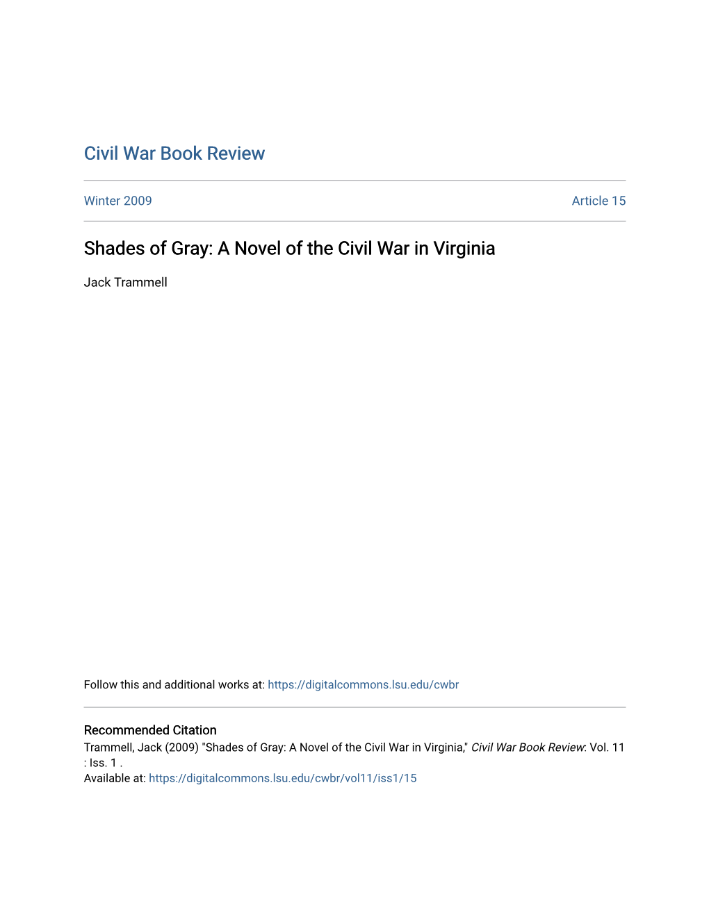 Shades of Gray: a Novel of the Civil War in Virginia