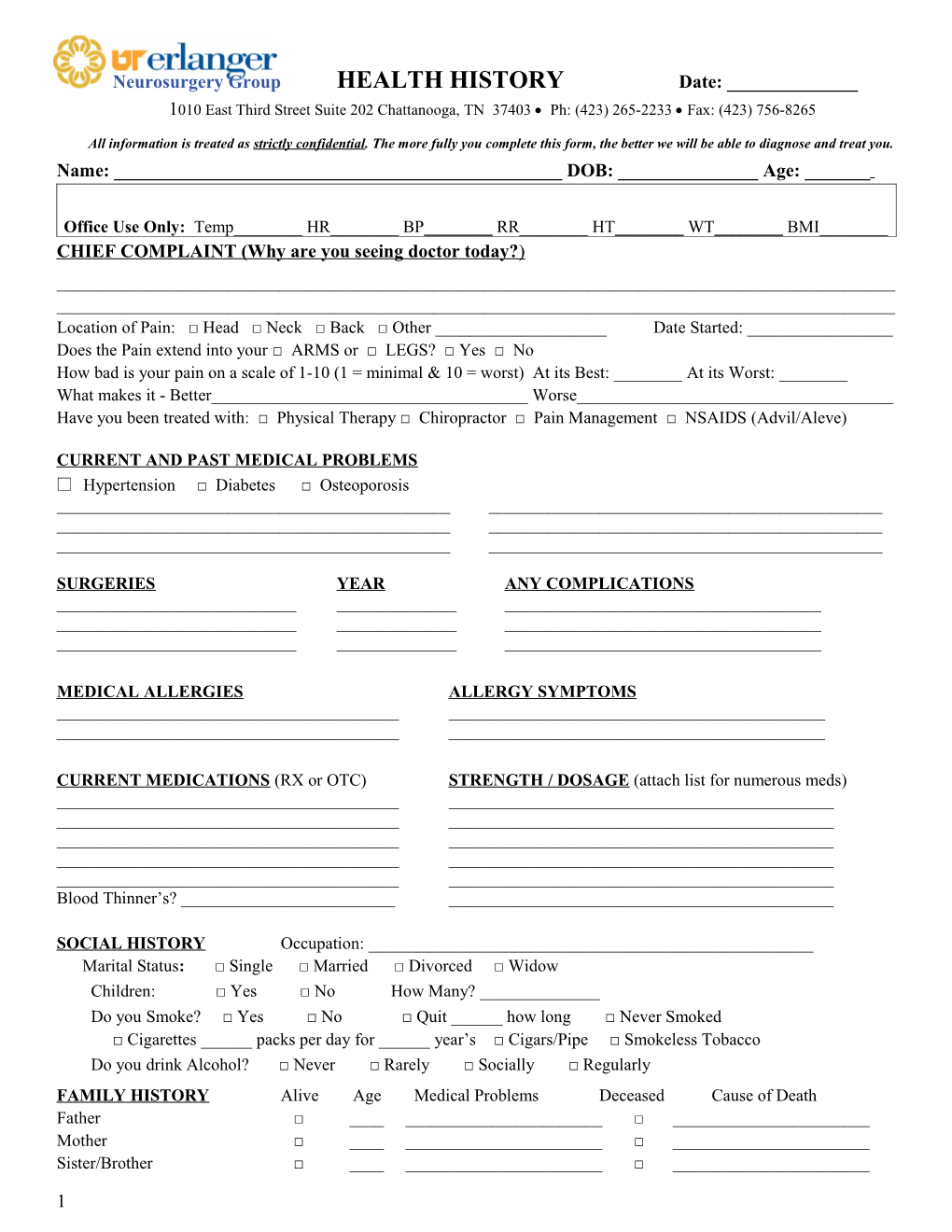 Neurosurgery Group HEALTH HISTORY Date: ______