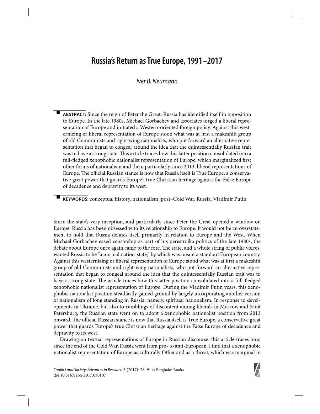 Russia's Return As True Europe, 1991–2017