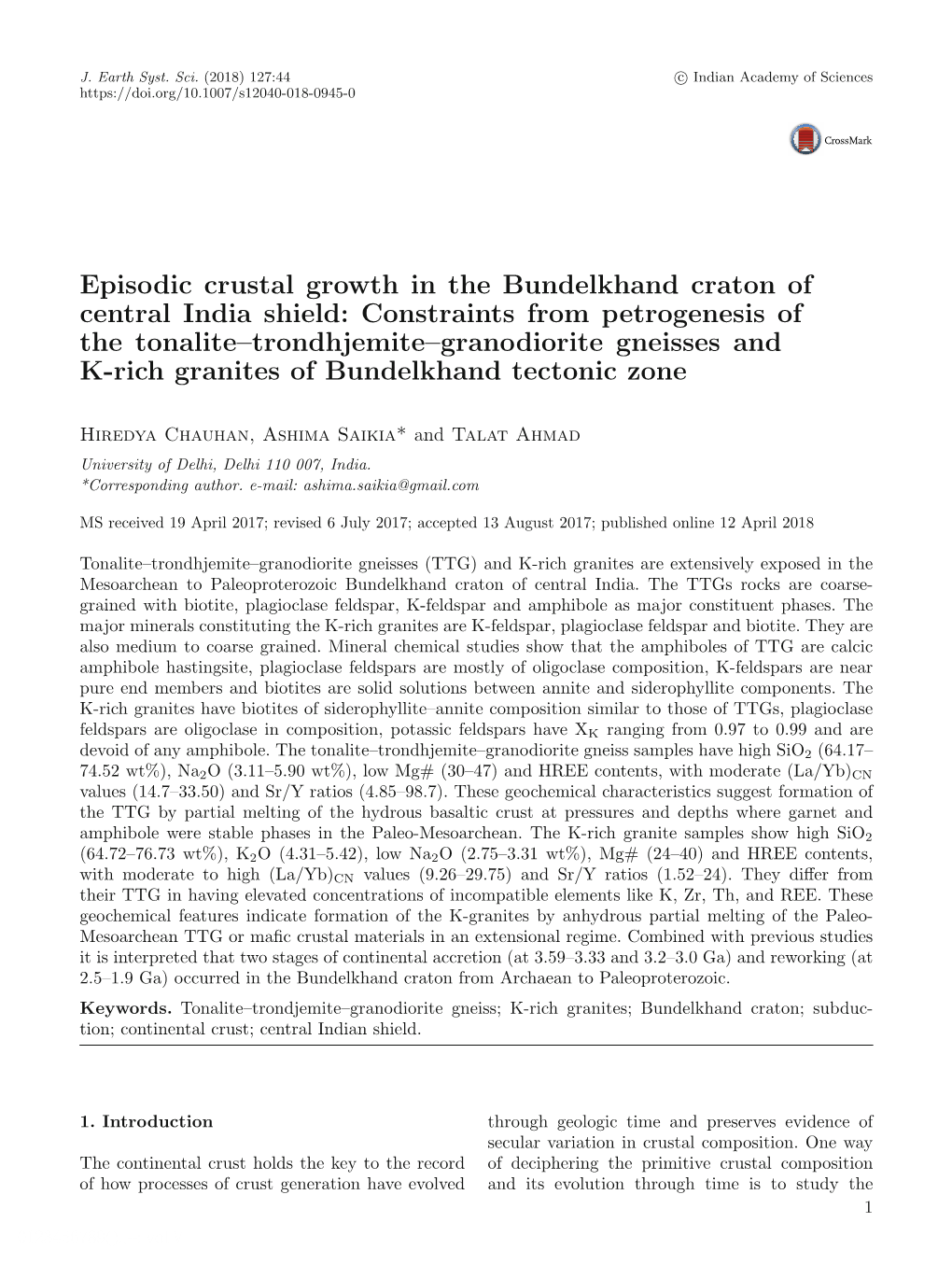 Episodic Crustal Growth in the Bundelkhand Craton of Central India