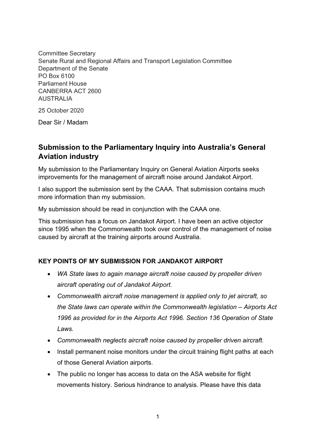 Submission to the Parliamentary Inquiry Into Australia's General