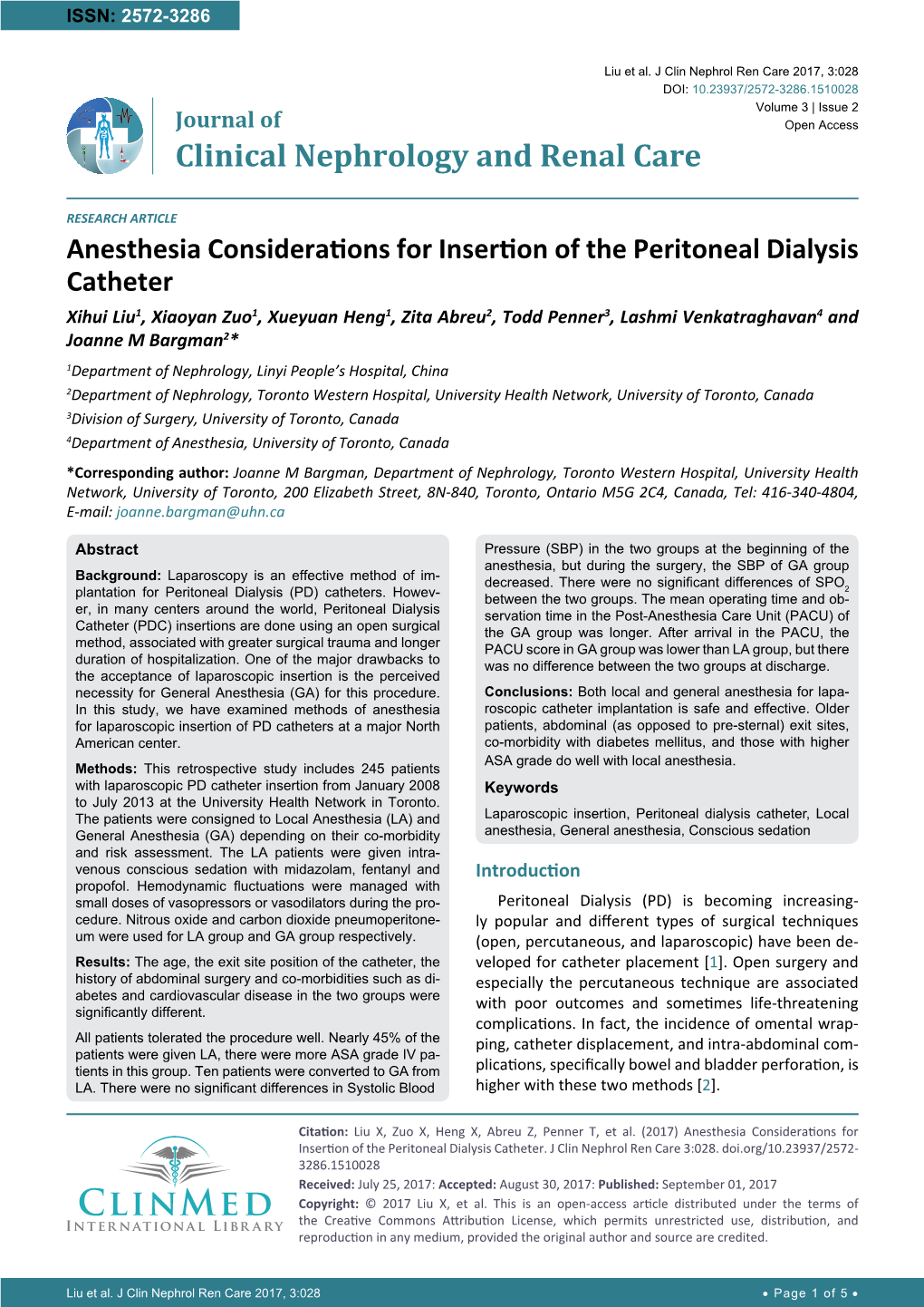 Anesthesia Considerations for Insertion of the Peritoneal Dialysis