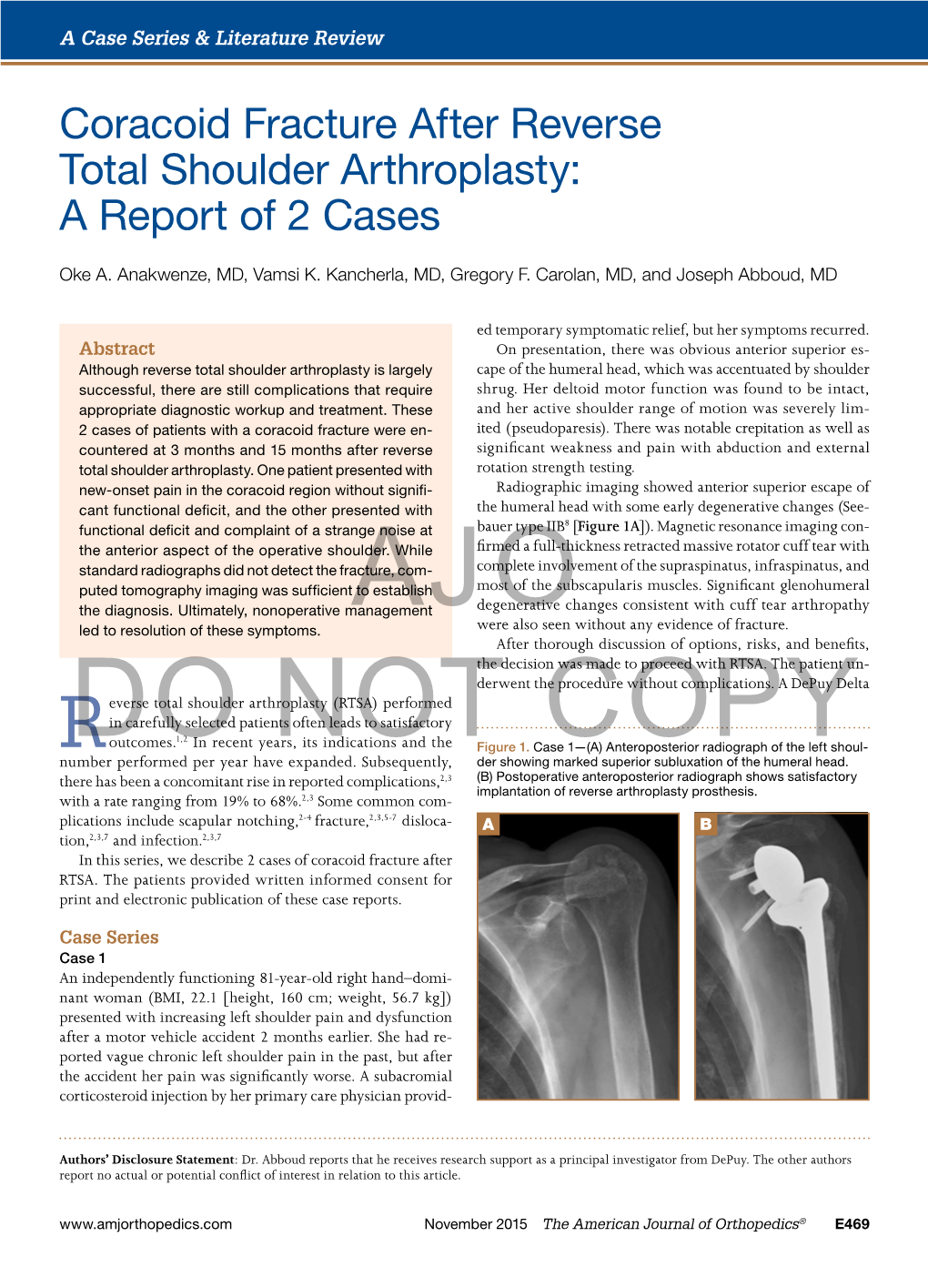 Coracoid Fracture After Reverse Total Shoulder Arthroplasty: a Report of 2 Cases