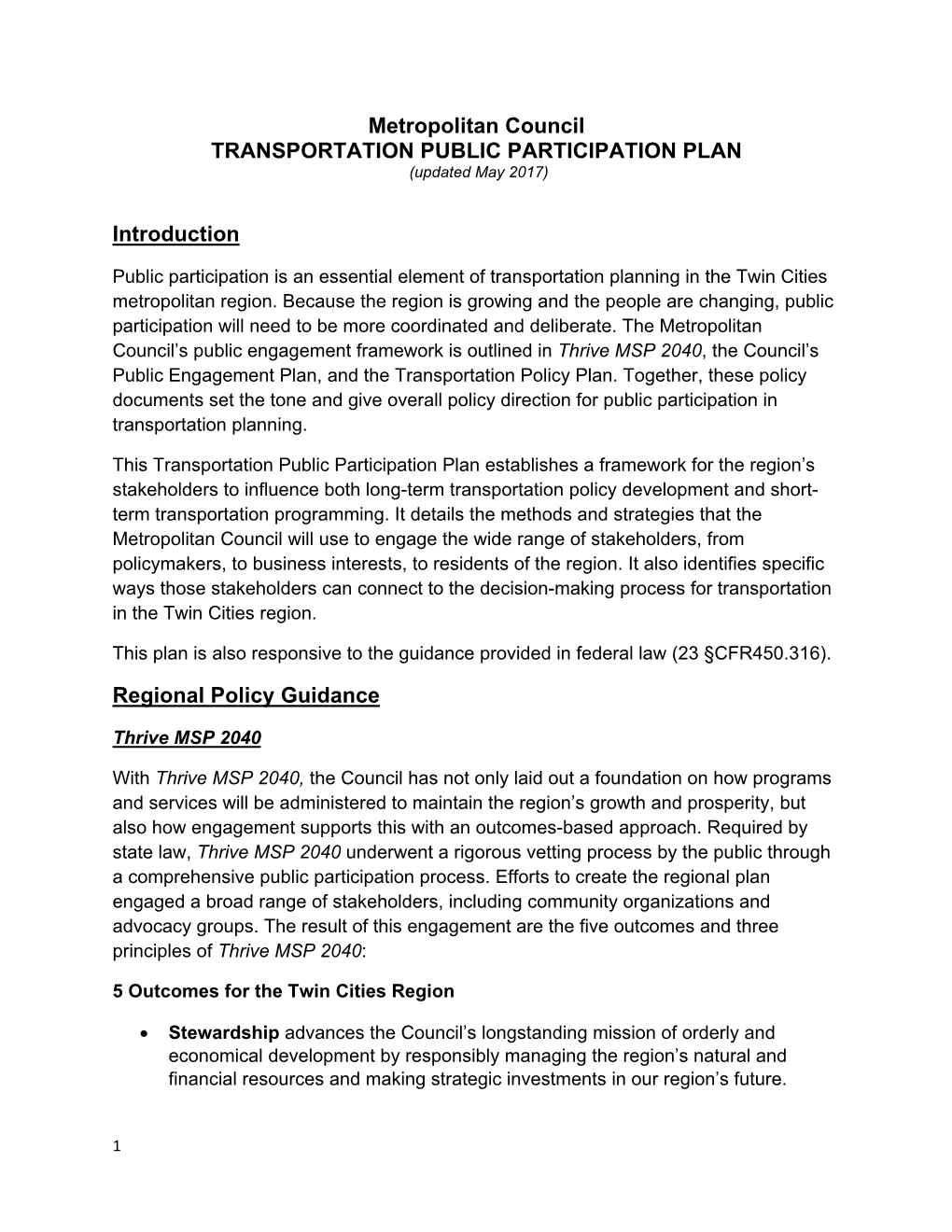 TRANSPORTATION PUBLIC PARTICIPATION PLAN (Updated May 2017)