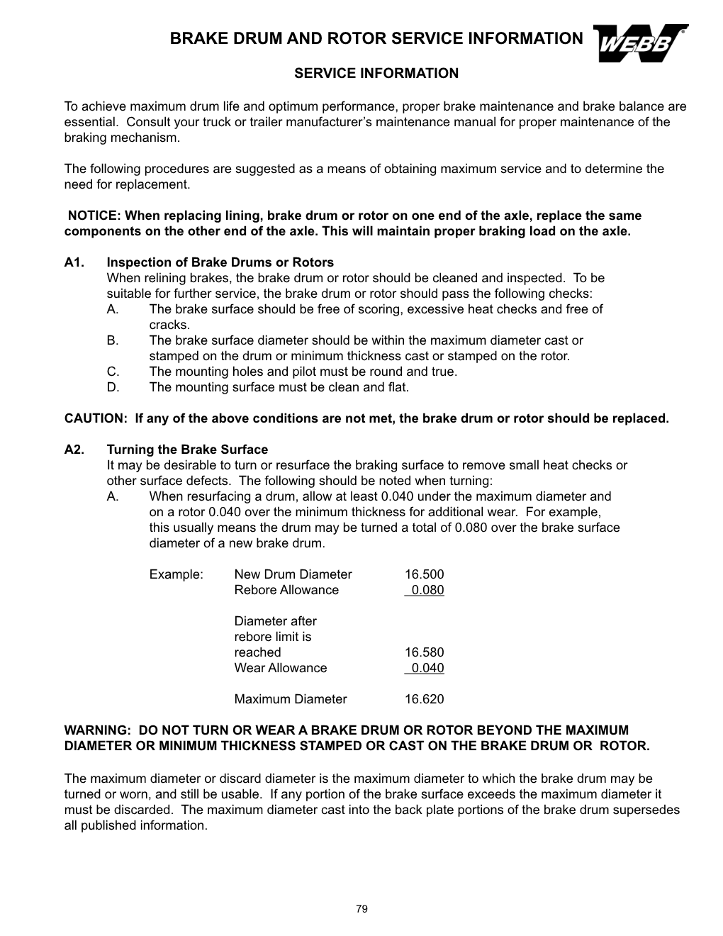 Brake Drum and Rotor Service Information