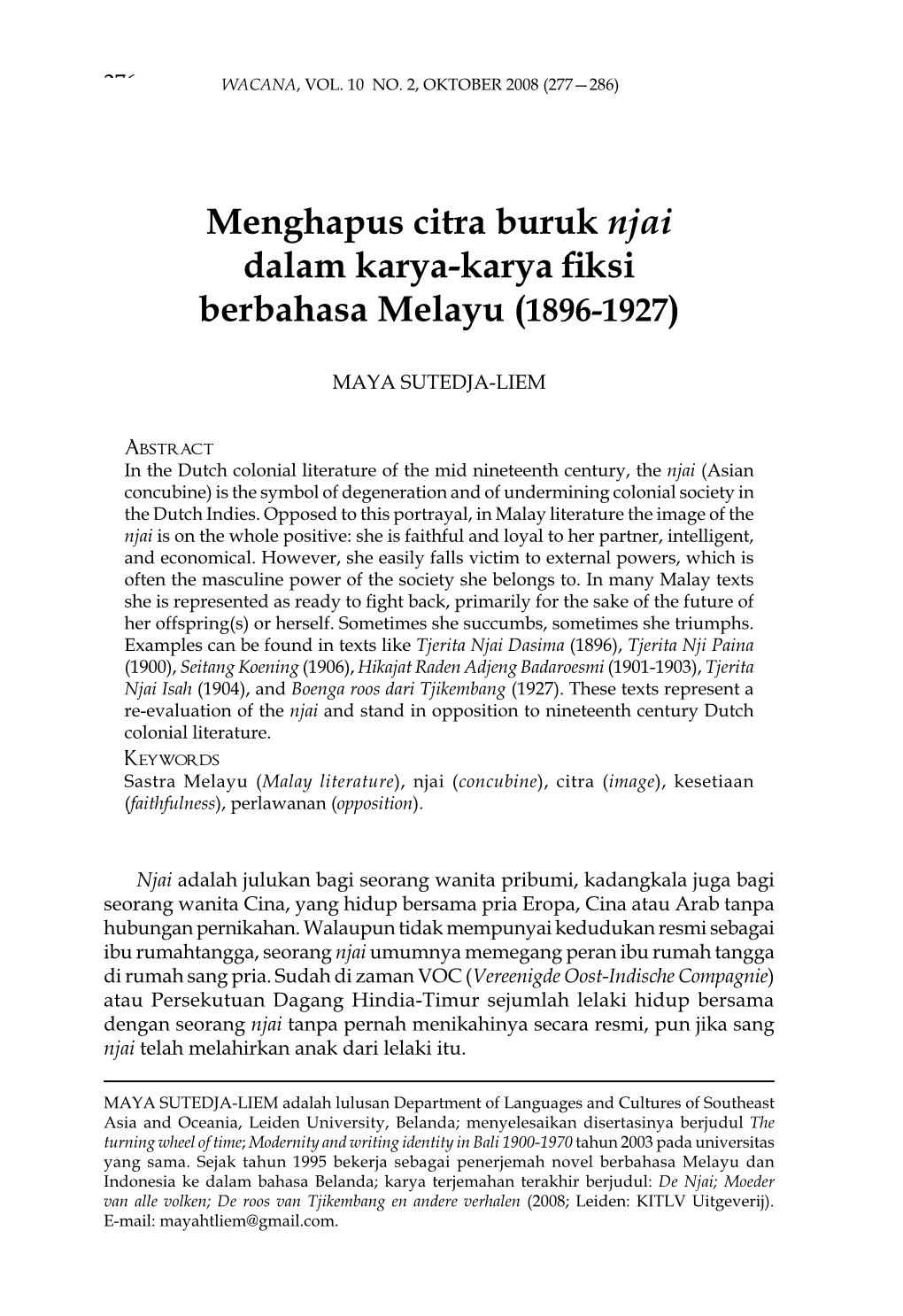 Menghapus Citra Buruk Njai Dalam Karya-Karya Fiksi Berbahasa Melayu (1896-1927)