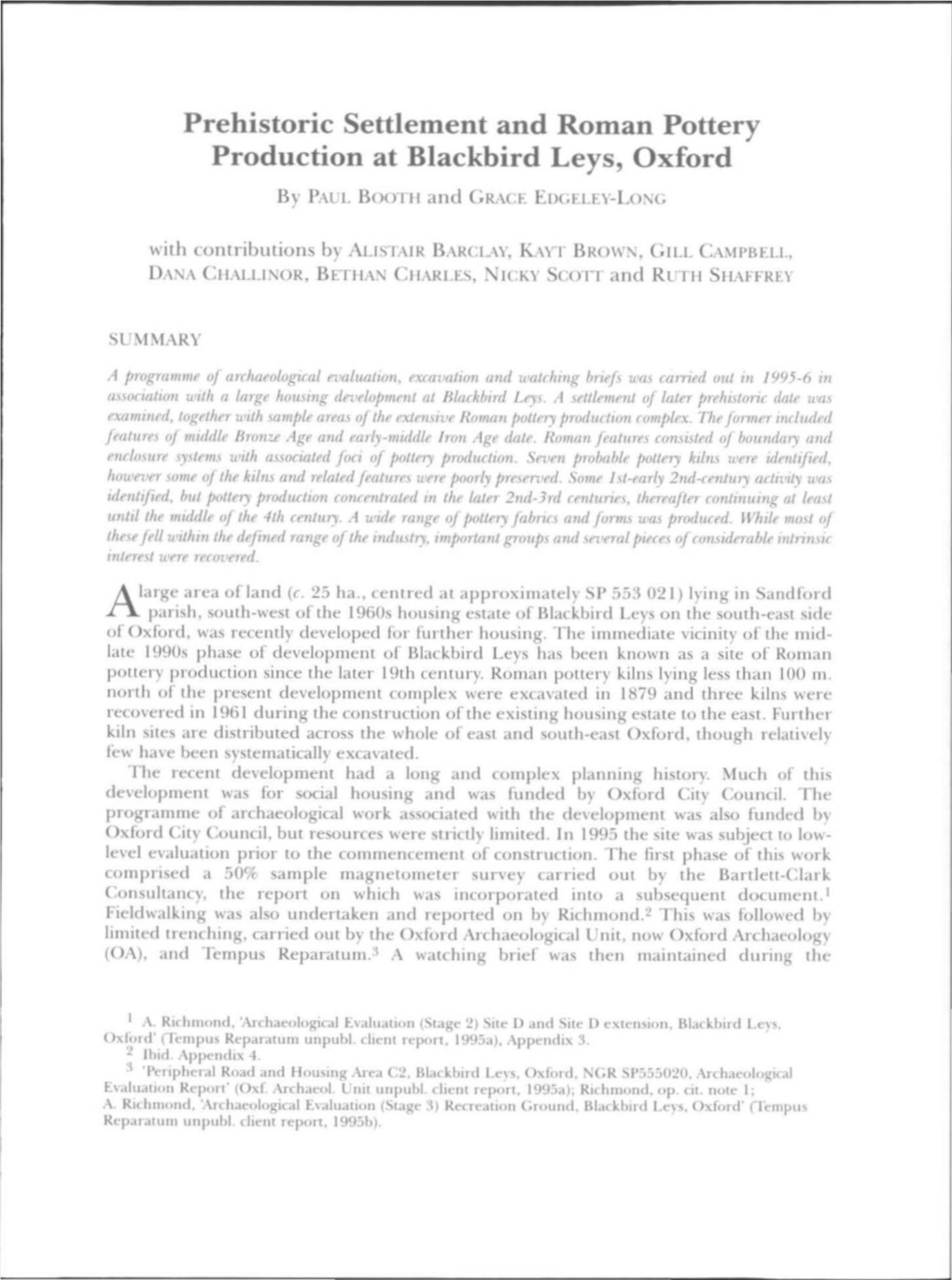 Prehistoric Settlement and Roman Pottery Production at Blackbird Leys, O Xford