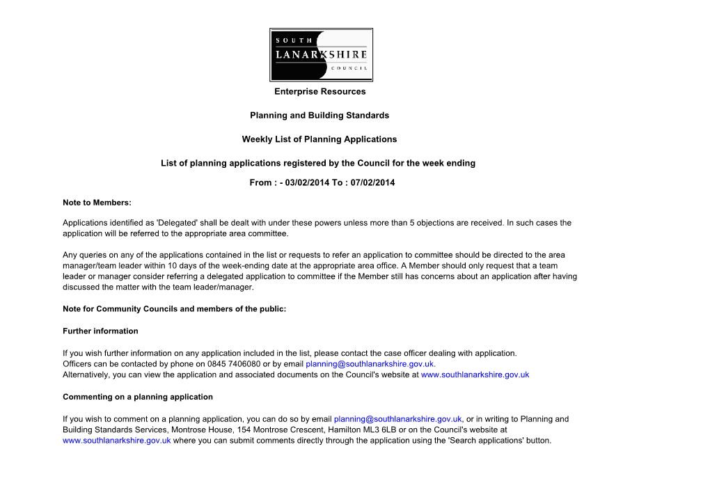 07/02/2014 Enterprise Resources Planning and Building Standards Weekly List of Planning Applications Li