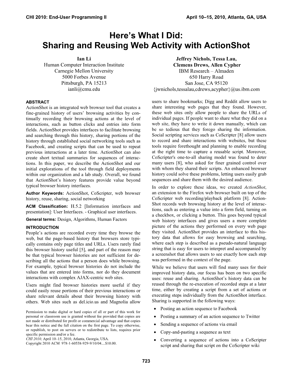 Sharing and Reusing Web Activity with Actionshot