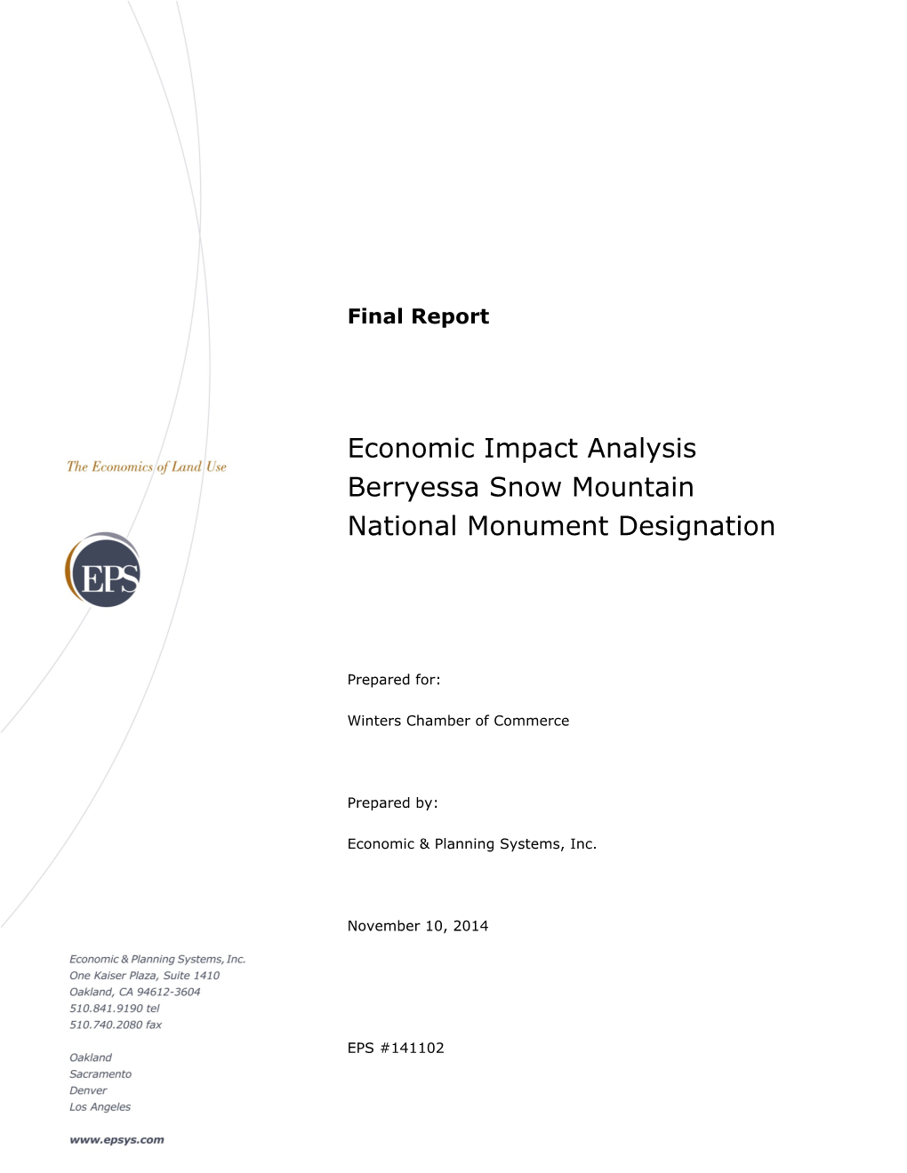 Economic Impact Analysis Berryessa Snow Mountain National Monument Designation