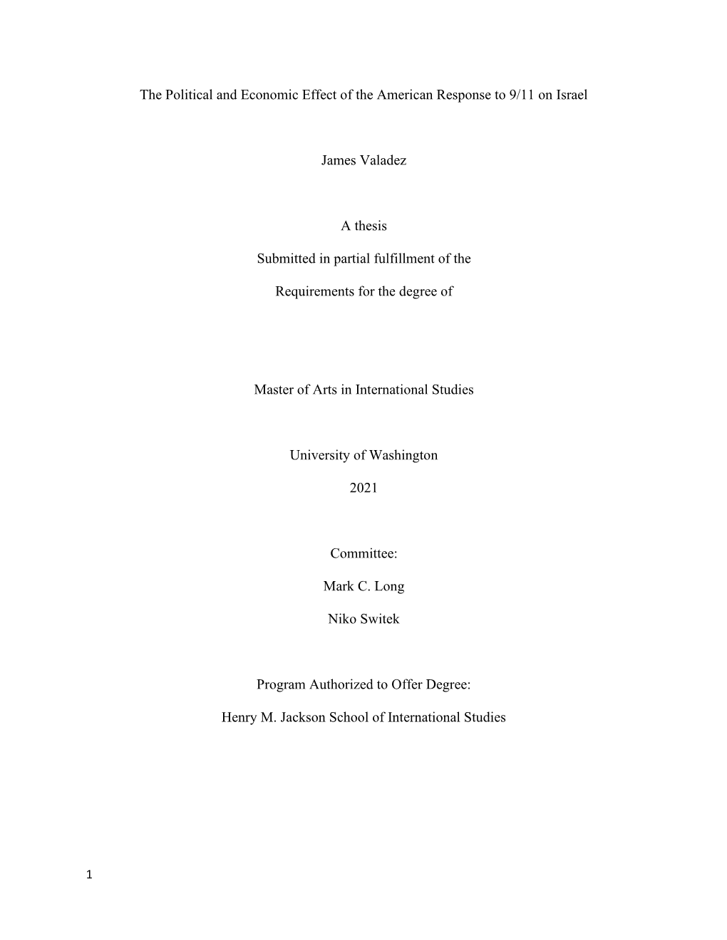 The Political and Economic Effect of the American Response to 9/11 on Israel