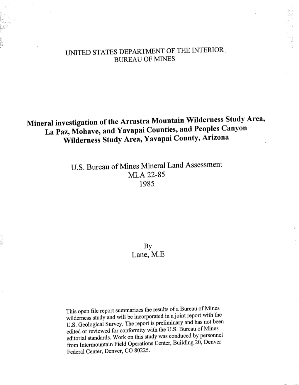 Mineral Investigation of the Arrastra Mountain Wilderness Study Area